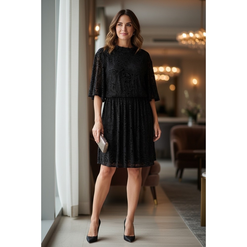 Black Burnout Paisley Velvet Mini Dress Open Back Gothic Flowy 213956 XXL NWRT
